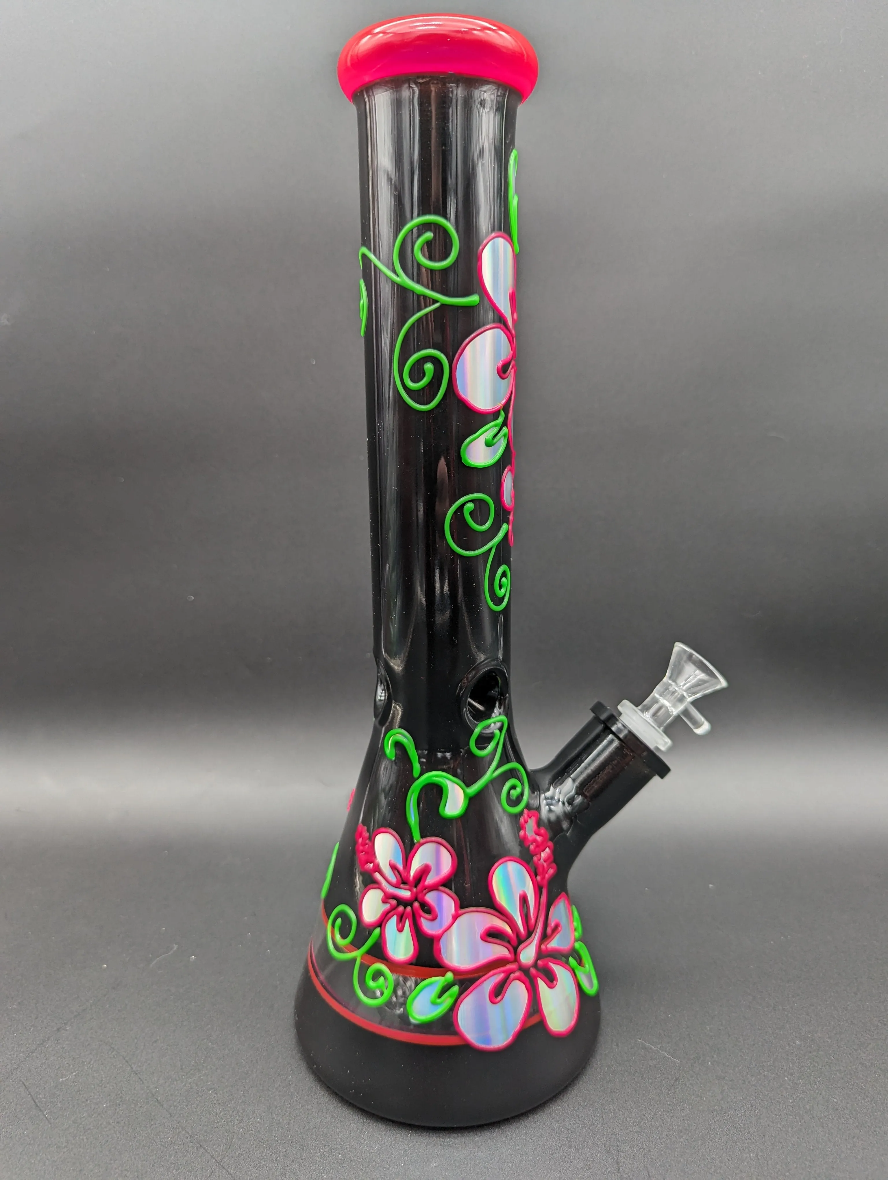 14 Black Glass Metallic Floral Beaker Bong