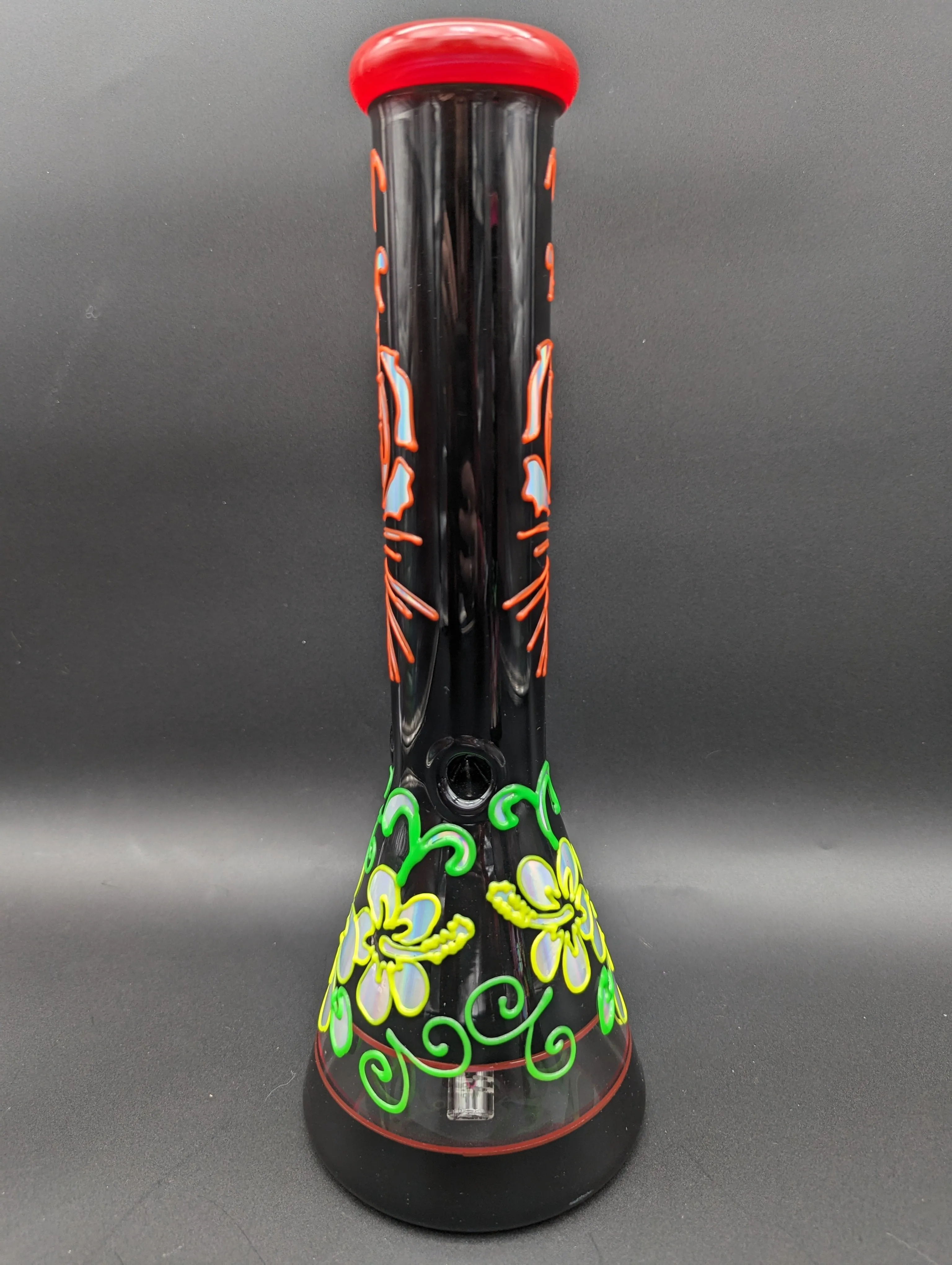 14 Black Glass Metallic Floral Beaker Bong