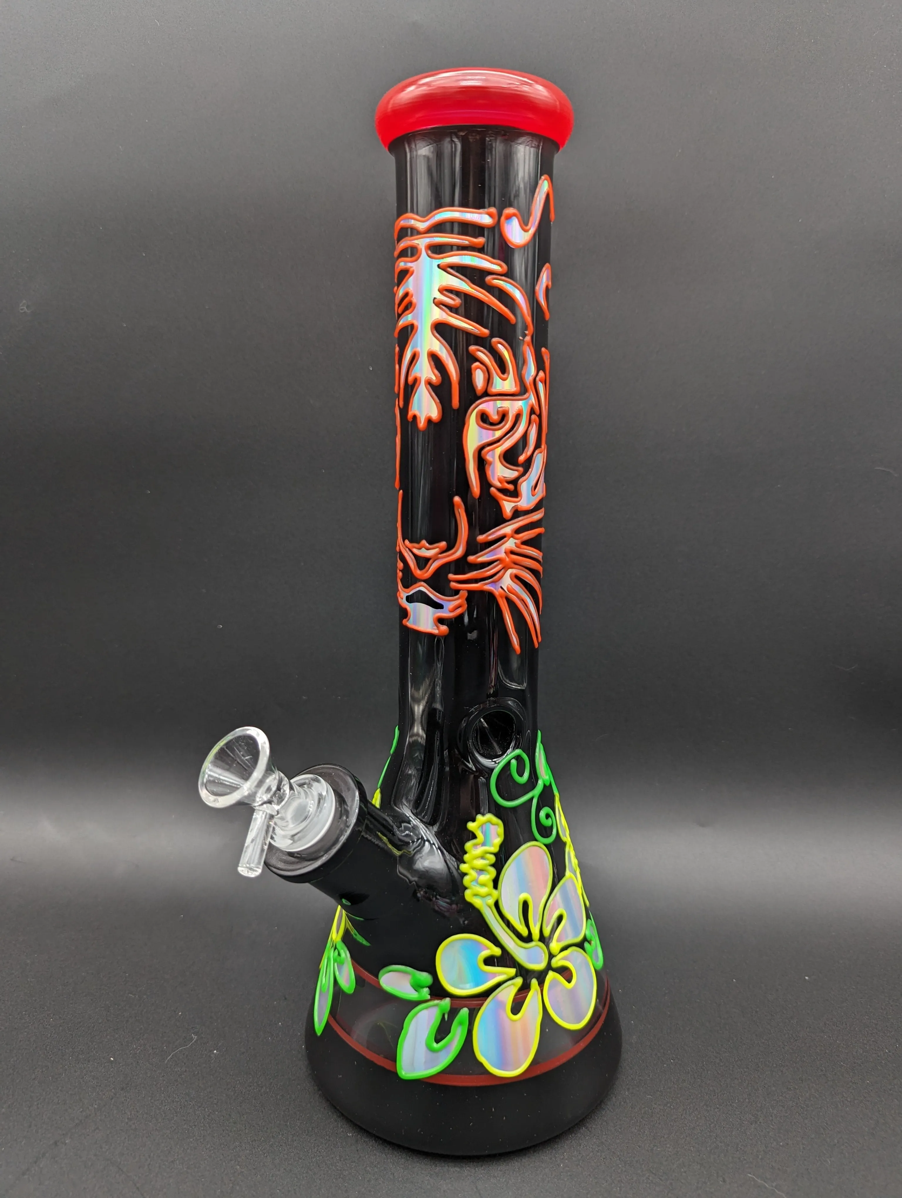 14 Black Glass Metallic Floral Beaker Bong