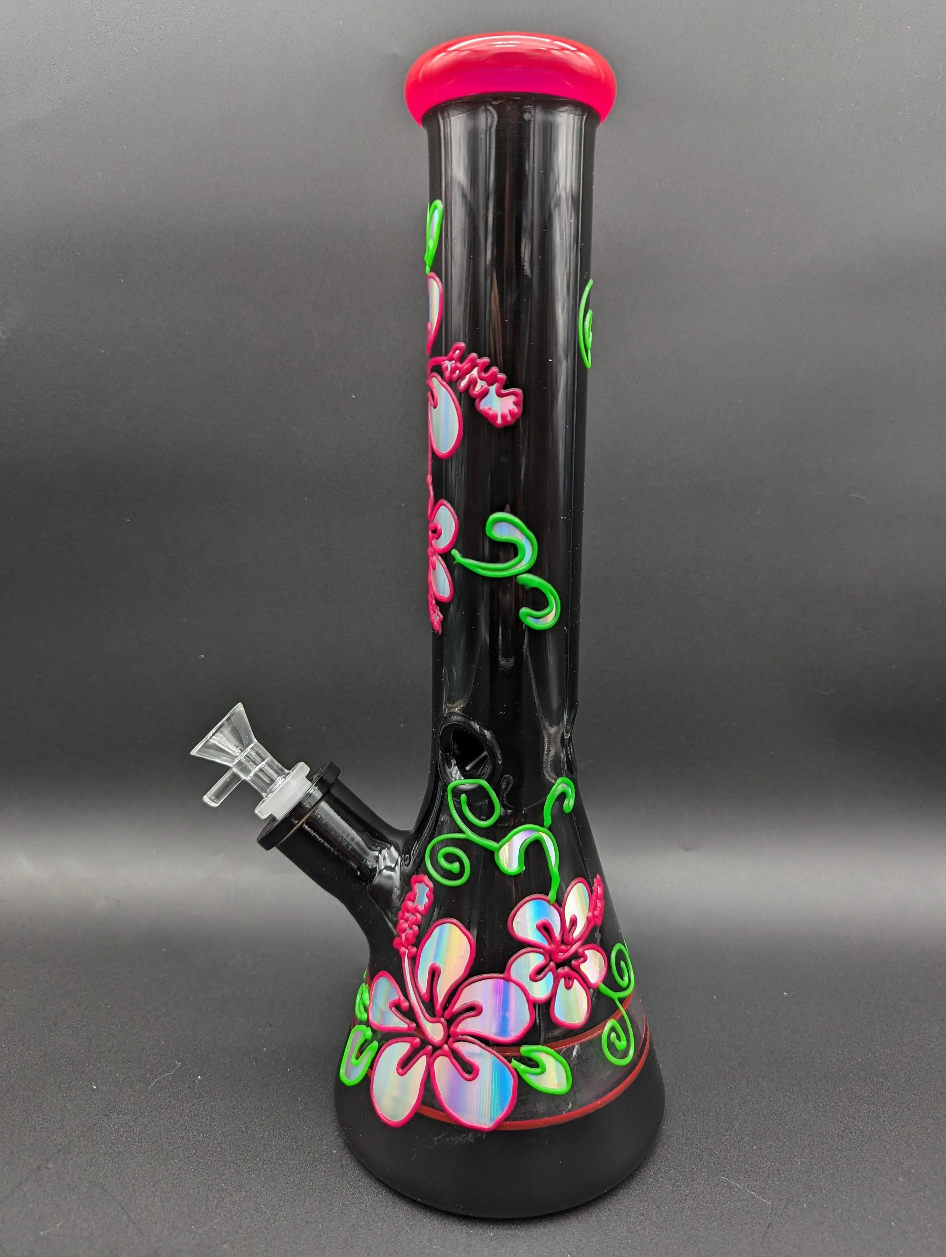 14 Black Glass Metallic Floral Beaker Bong