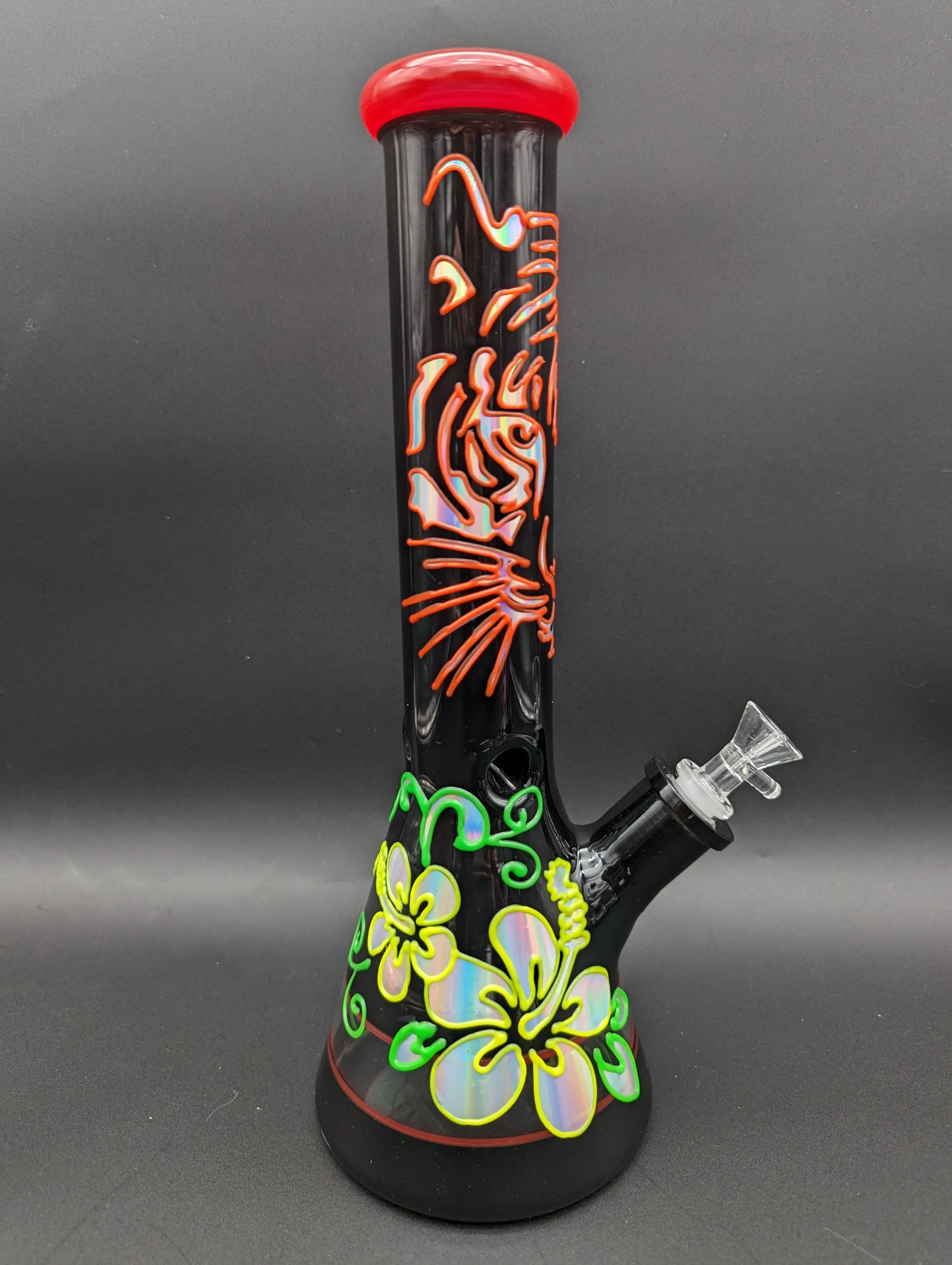 14 Black Glass Metallic Floral Beaker Bong