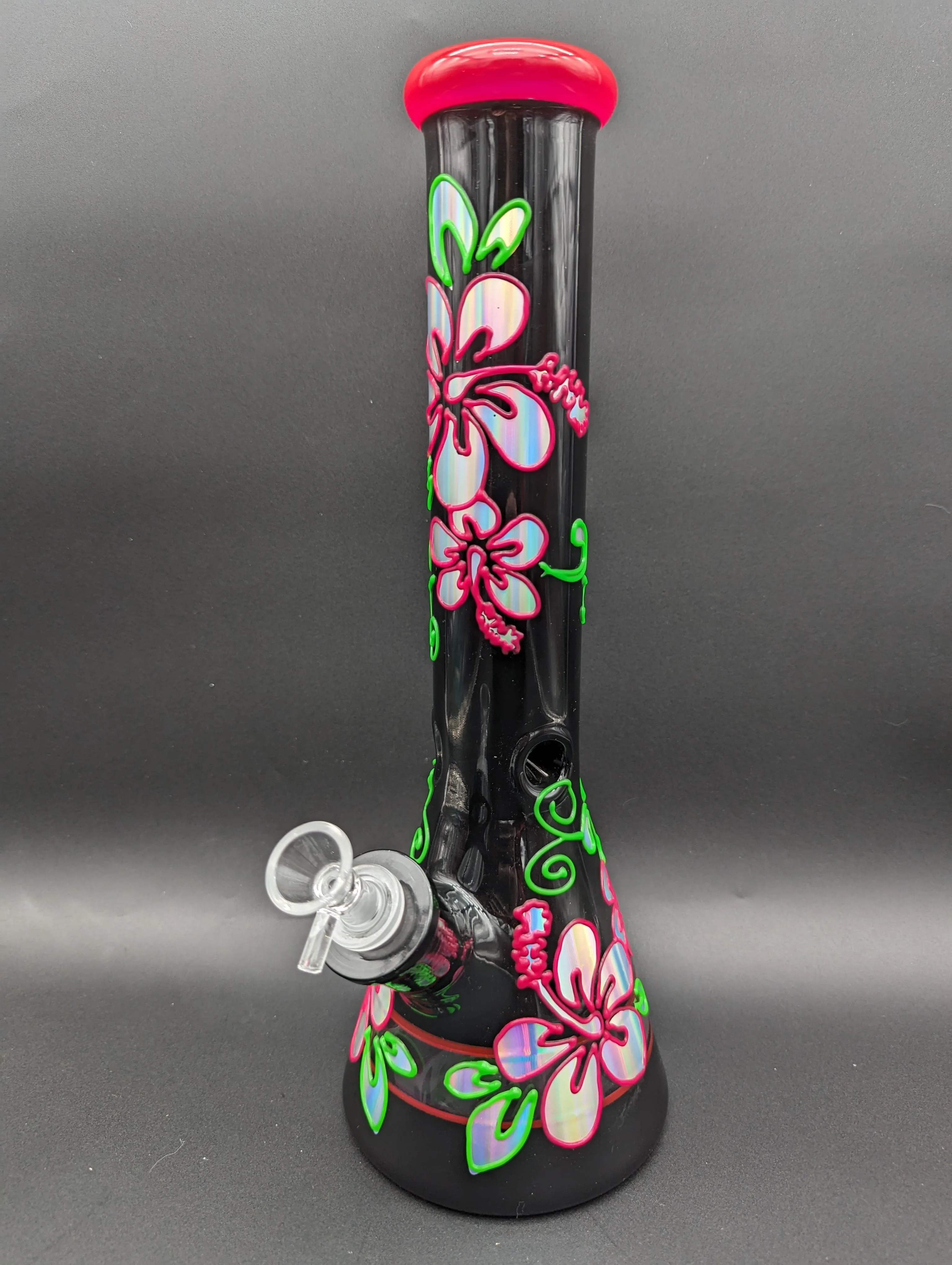 14 Black Glass Metallic Floral Beaker Bong