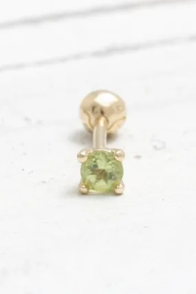 14K 18K Solid Gold 0.1ct Genuine Peridot 4 Prongs Cartilage Tragus Helix Piercing