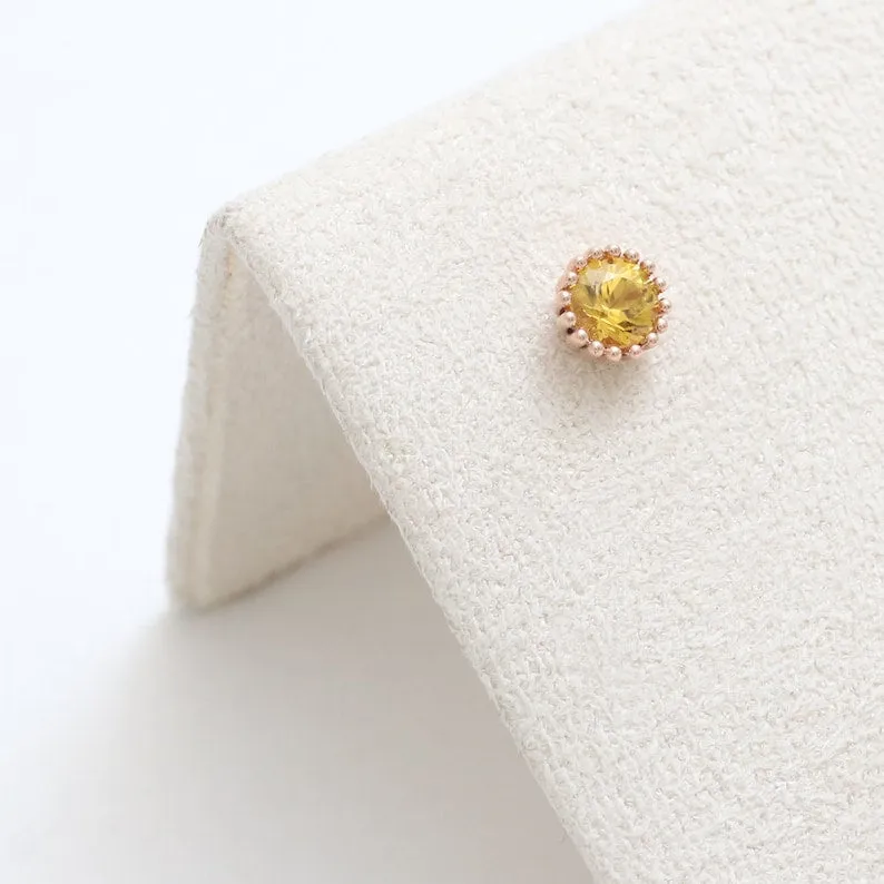 14K 18K Solid Gold 0.3ct 4mm Genuine Yellow Sapphire Multi Prongs Ear Stud Cartilage Tragus Helix Piercing