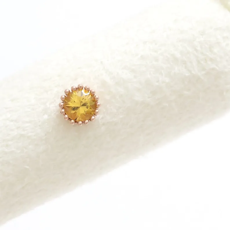 14K 18K Solid Gold 0.3ct 4mm Genuine Yellow Sapphire Multi Prongs Ear Stud Cartilage Tragus Helix Piercing