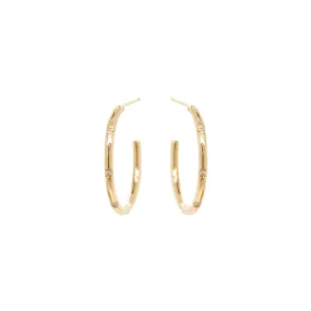 14k 4 Bead Set Diamond Medium Hoops