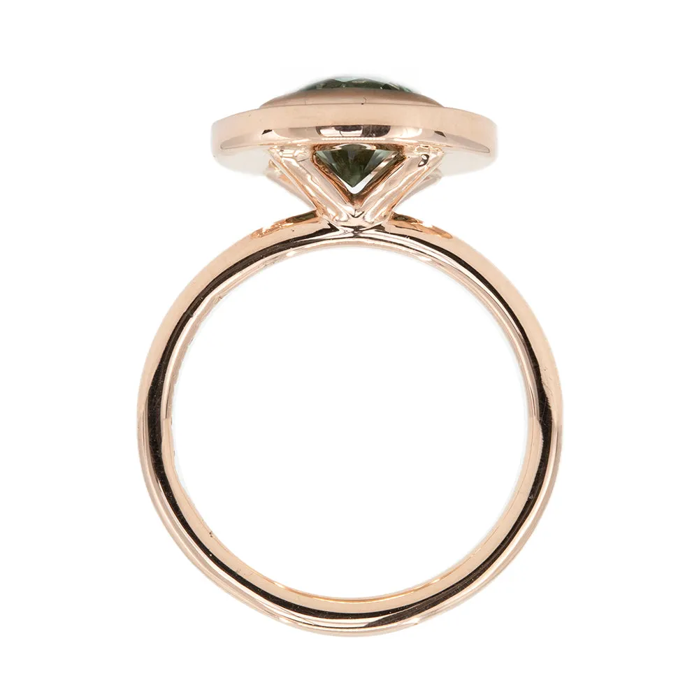 1.95ct Teal Montana Sapphire With Bezel Set Diamond Halo In 14k Rose Gold