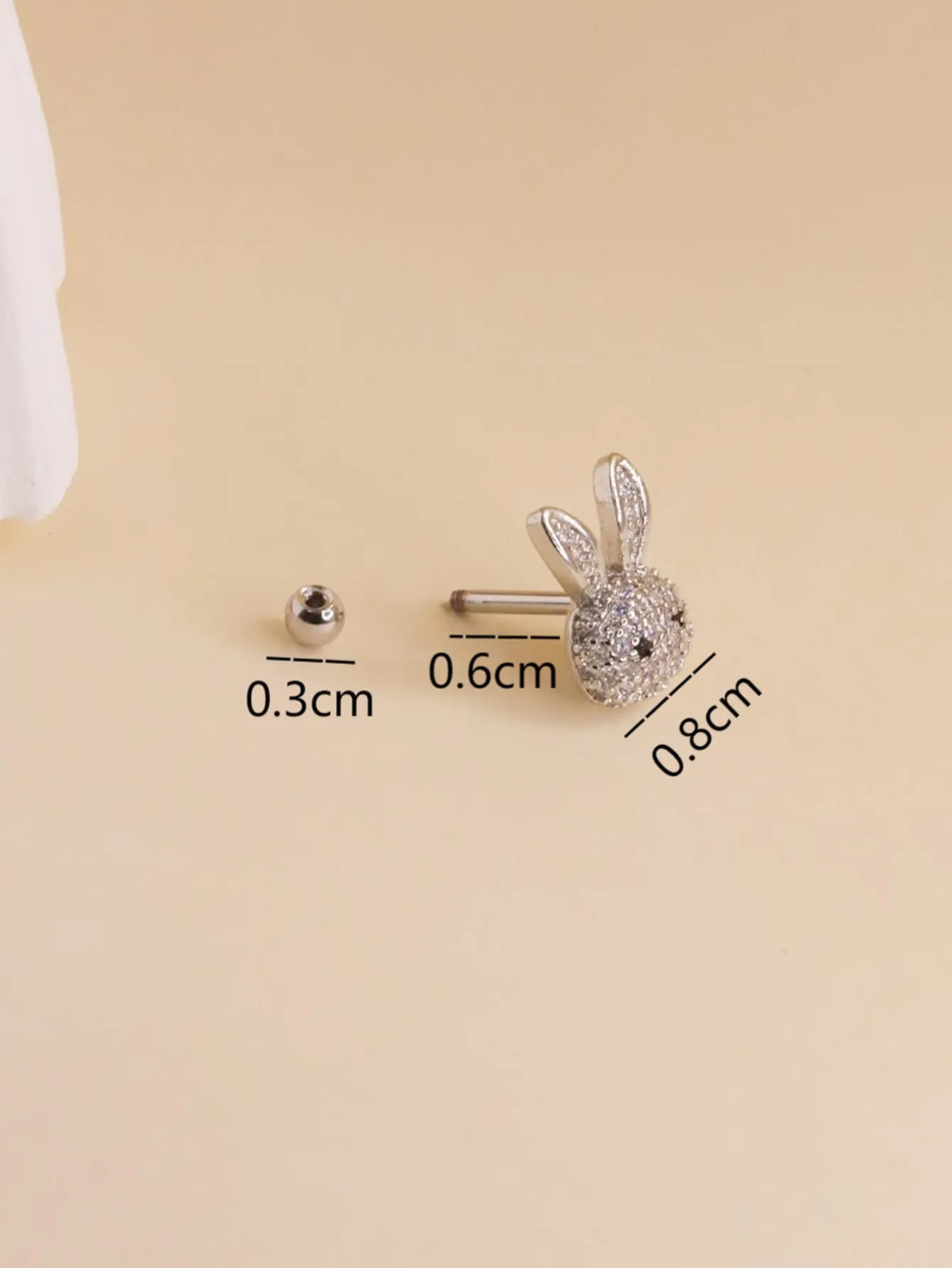 1pc Cubic Zirconia Rabbit Stud Earring