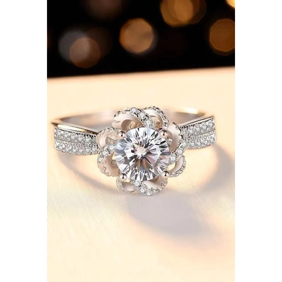 2 Carat Moissanite Floral Platinum-Plated Ring