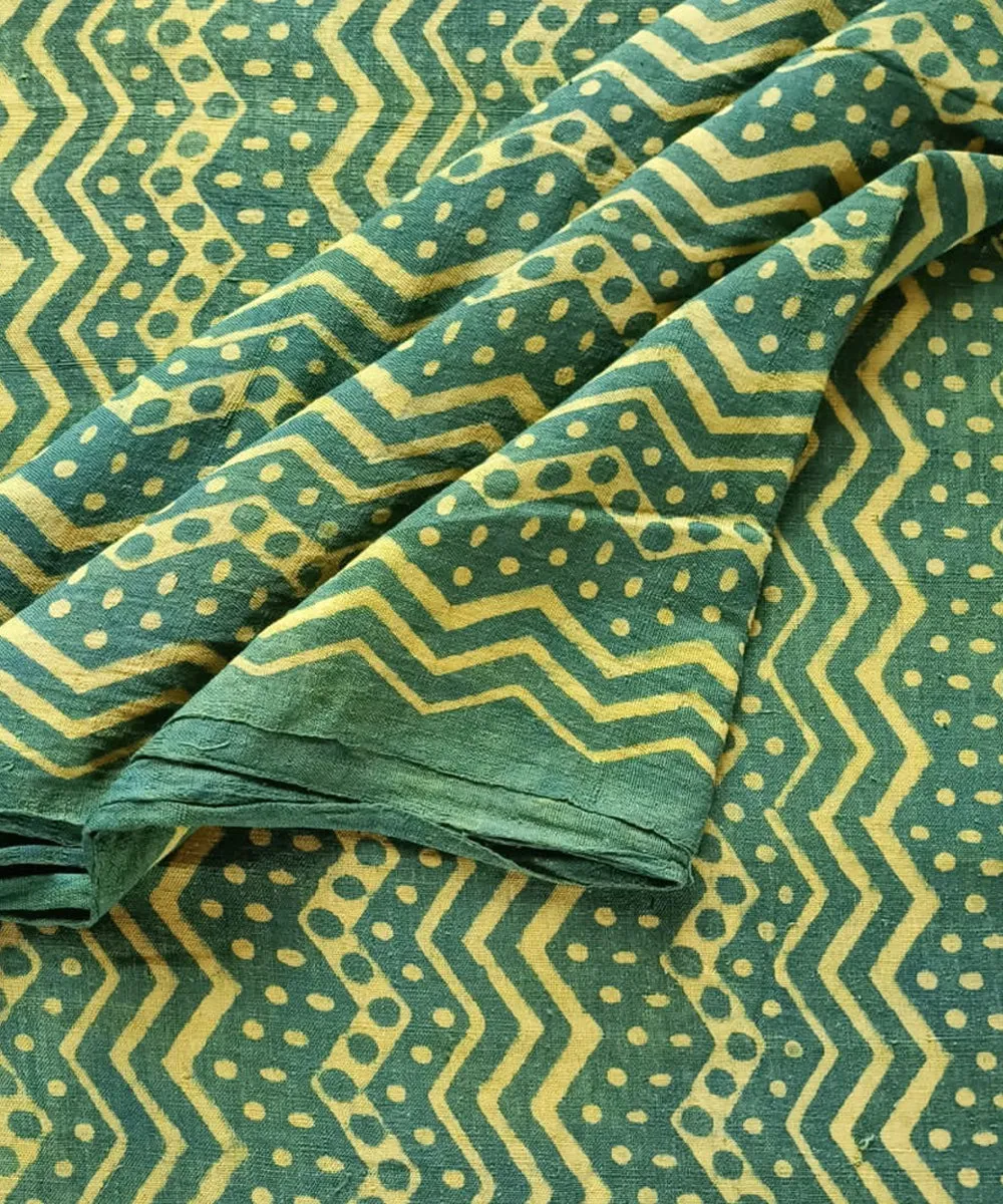 2.5 m Green yellow hand spun handwoven cotton dabu kurta material