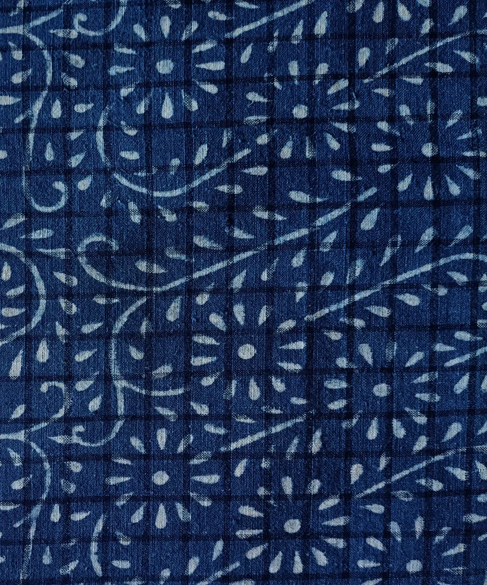 2.5 m Indigo handspun handwoven cotton dabu print kurta material