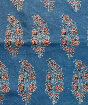 2.5m Blue red ajrakh print handspun handwoven cotton kurta fabric