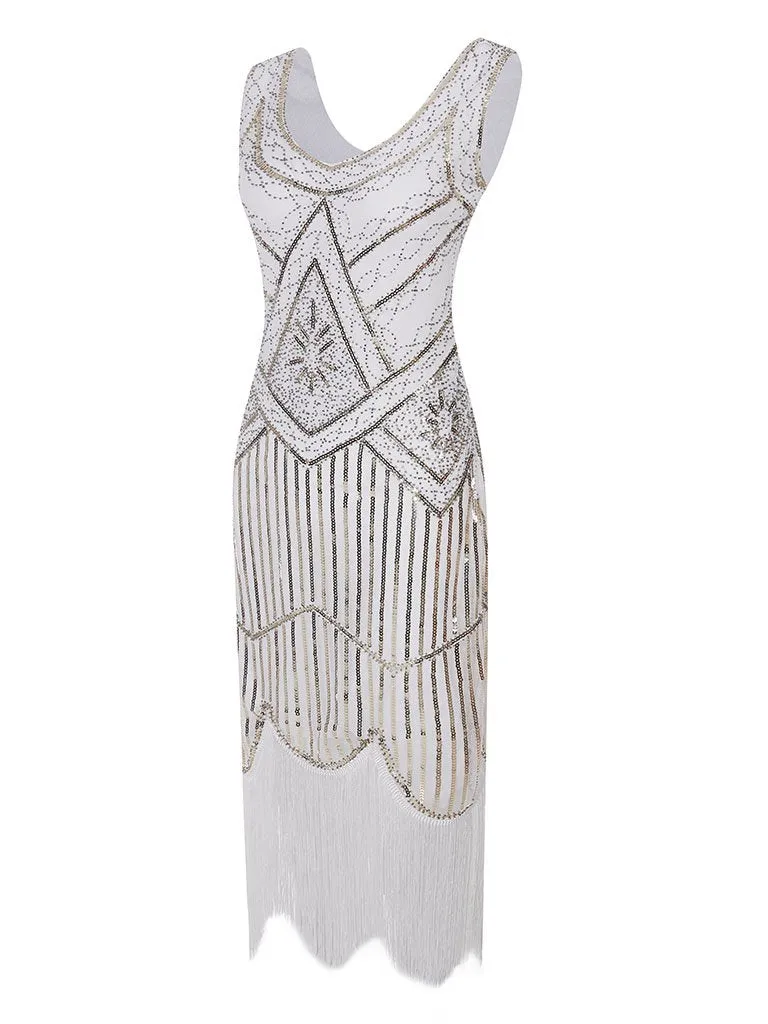 4 Colors 1920s V Neck Sequined Flapper Dress