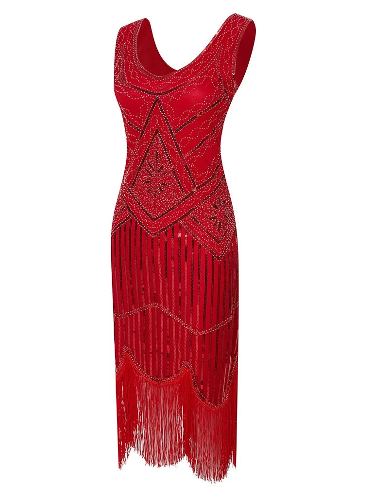 4 Colors 1920s V Neck Sequined Flapper Dress