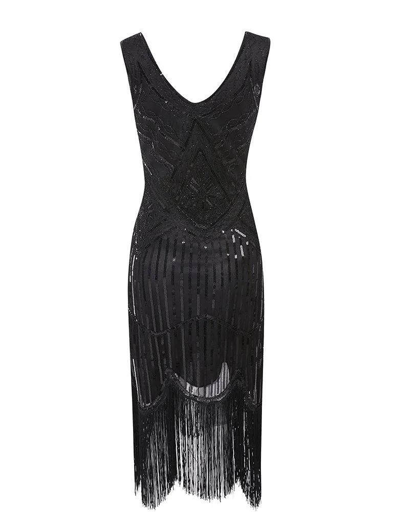 4 Colors 1920s V Neck Sequined Flapper Dress