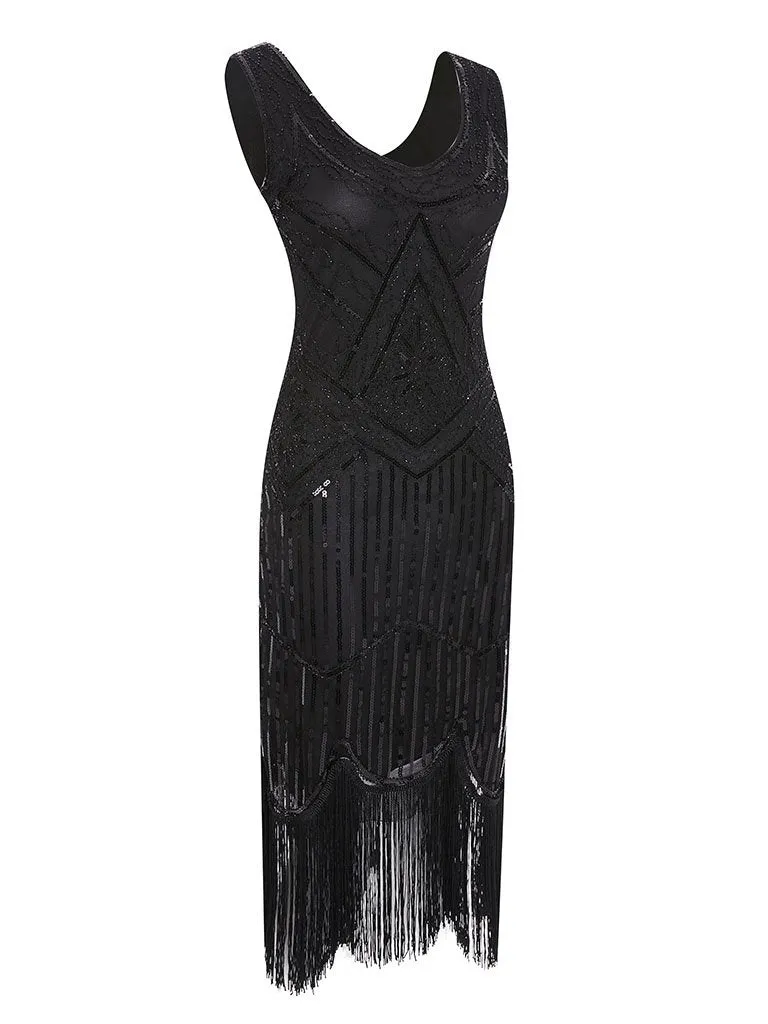 4 Colors 1920s V Neck Sequined Flapper Dress