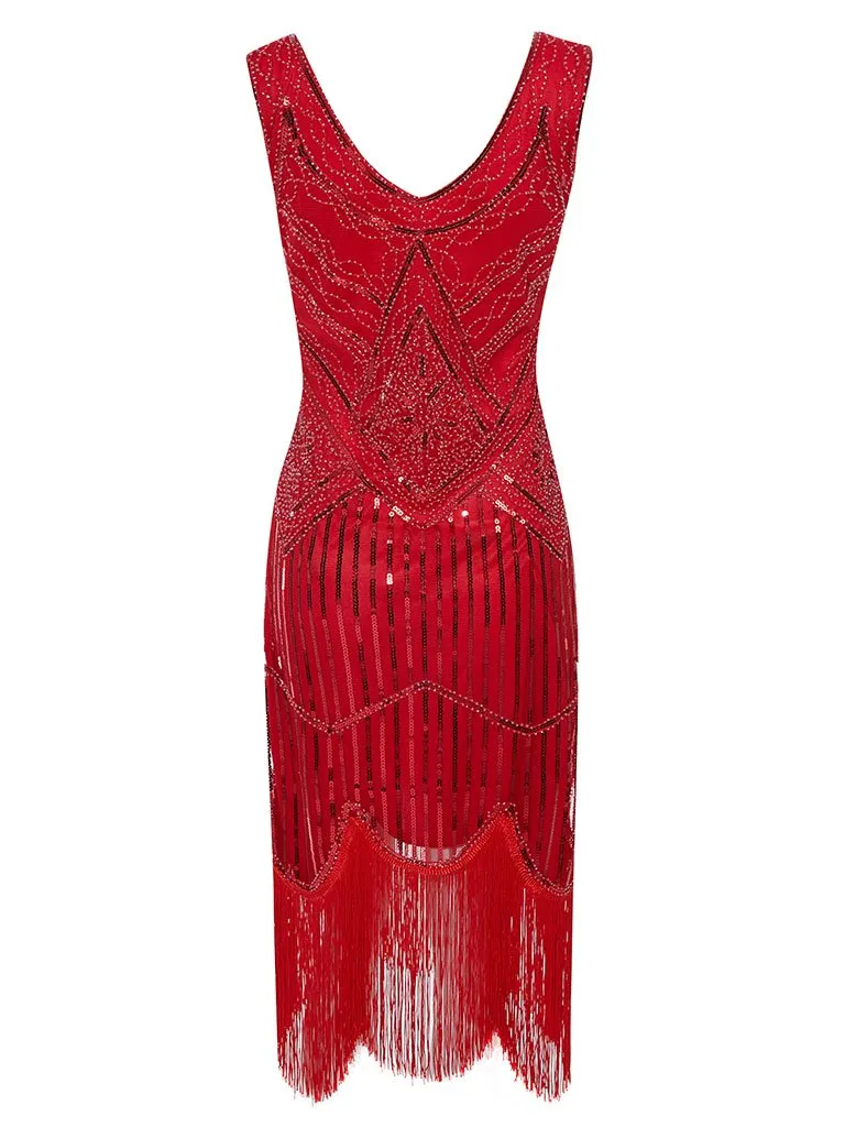 4 Colors 1920s V Neck Sequined Flapper Dress