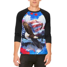 4th of July American Flag Bald Eagle Splatter Mens Raglan T Shirt