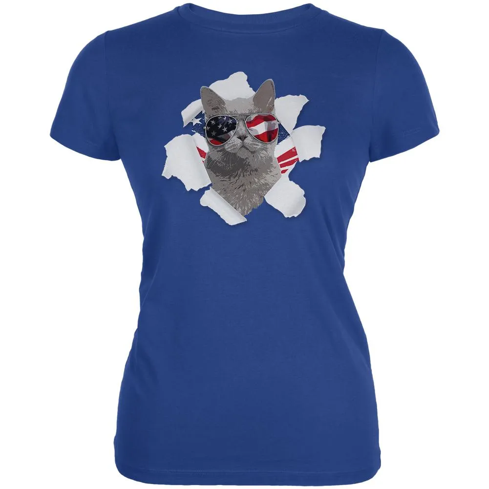 4th of July Meowica Americat Patriot Juniors Soft T Shirt