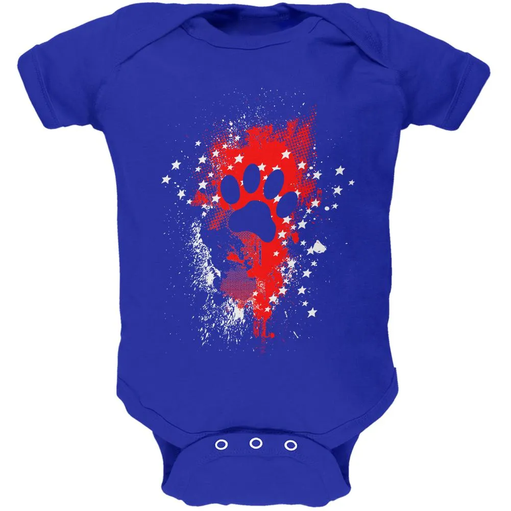 4th of July Puppy Dog Paw Print Stars and Splatters Soft Baby One Piece