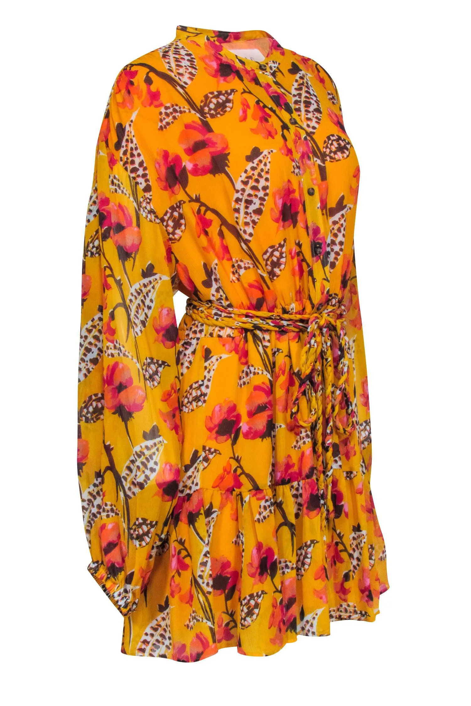 A.L.C. - Marigold Yellow Floral Print Silk Long Sleeve Dress Sz 12