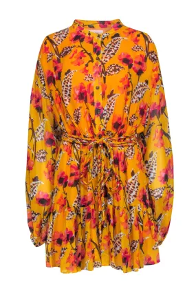 A.L.C. - Marigold Yellow Floral Print Silk Long Sleeve Dress Sz 12