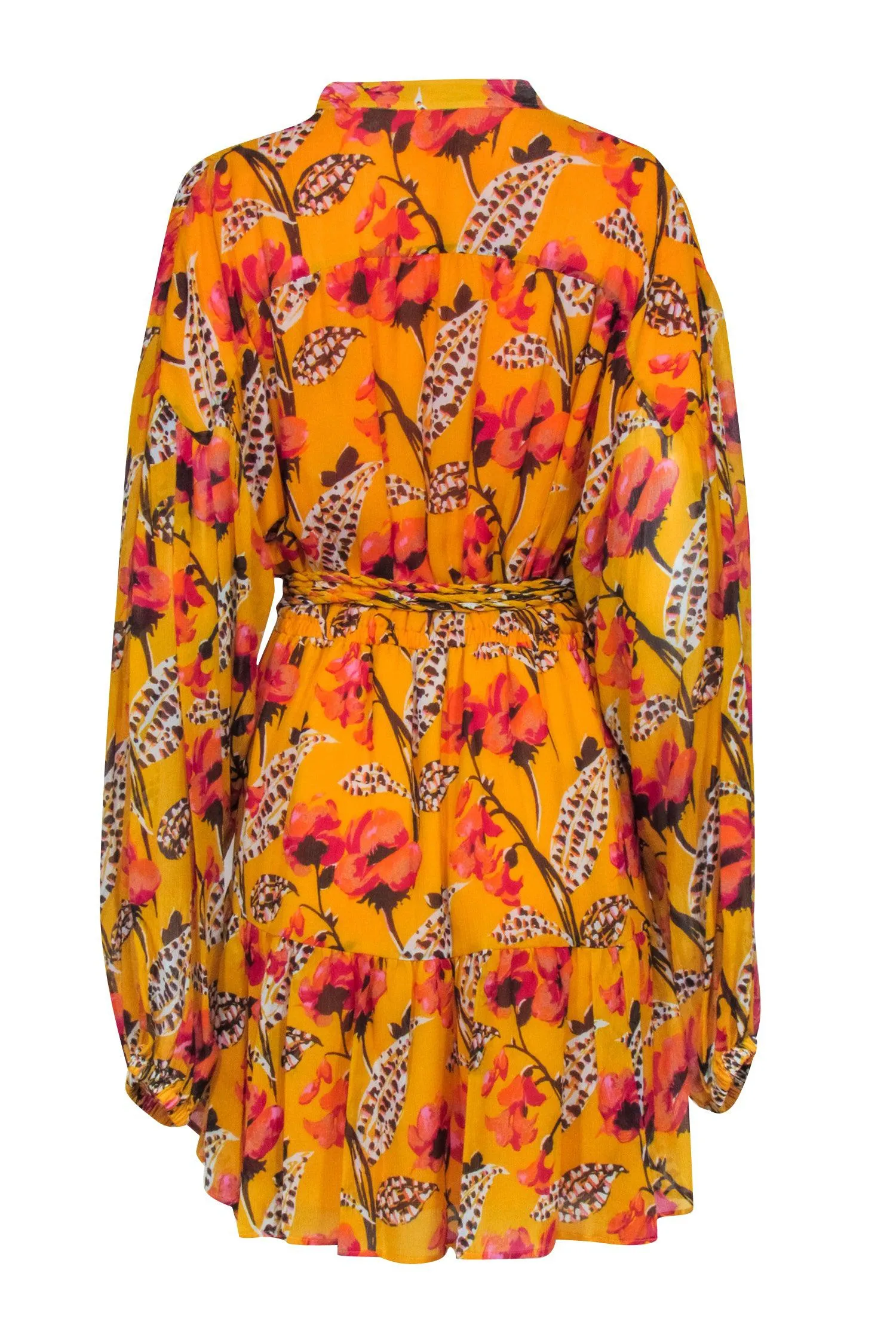 A.L.C. - Marigold Yellow Floral Print Silk Long Sleeve Dress Sz 12