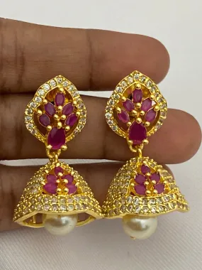 Alluring Gold Plated Ruby Colored Earrings For Women