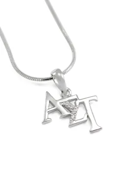 Alpha Sigma Tau Sterling Silver Diagonal Lavaliere with Simulated Diamonds