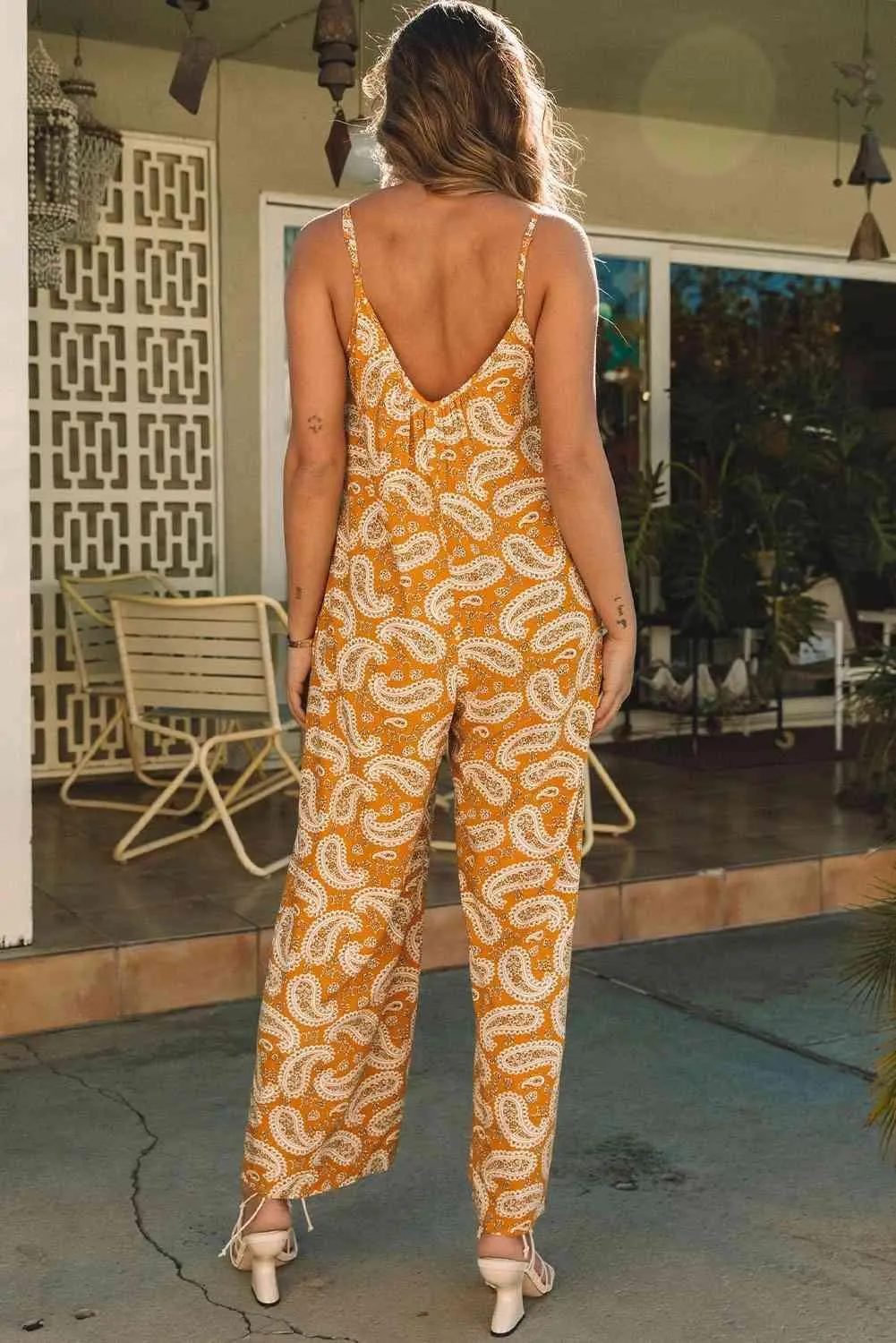 Alyssa Printed V-Neck Sleeveless Jumpsuit