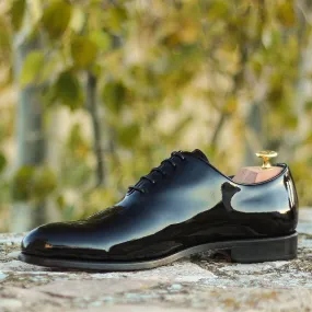 Ambrogio Bespoke Custom Men's Shoes Black Patent Leather Wholecut Oxfords (AMB2165)