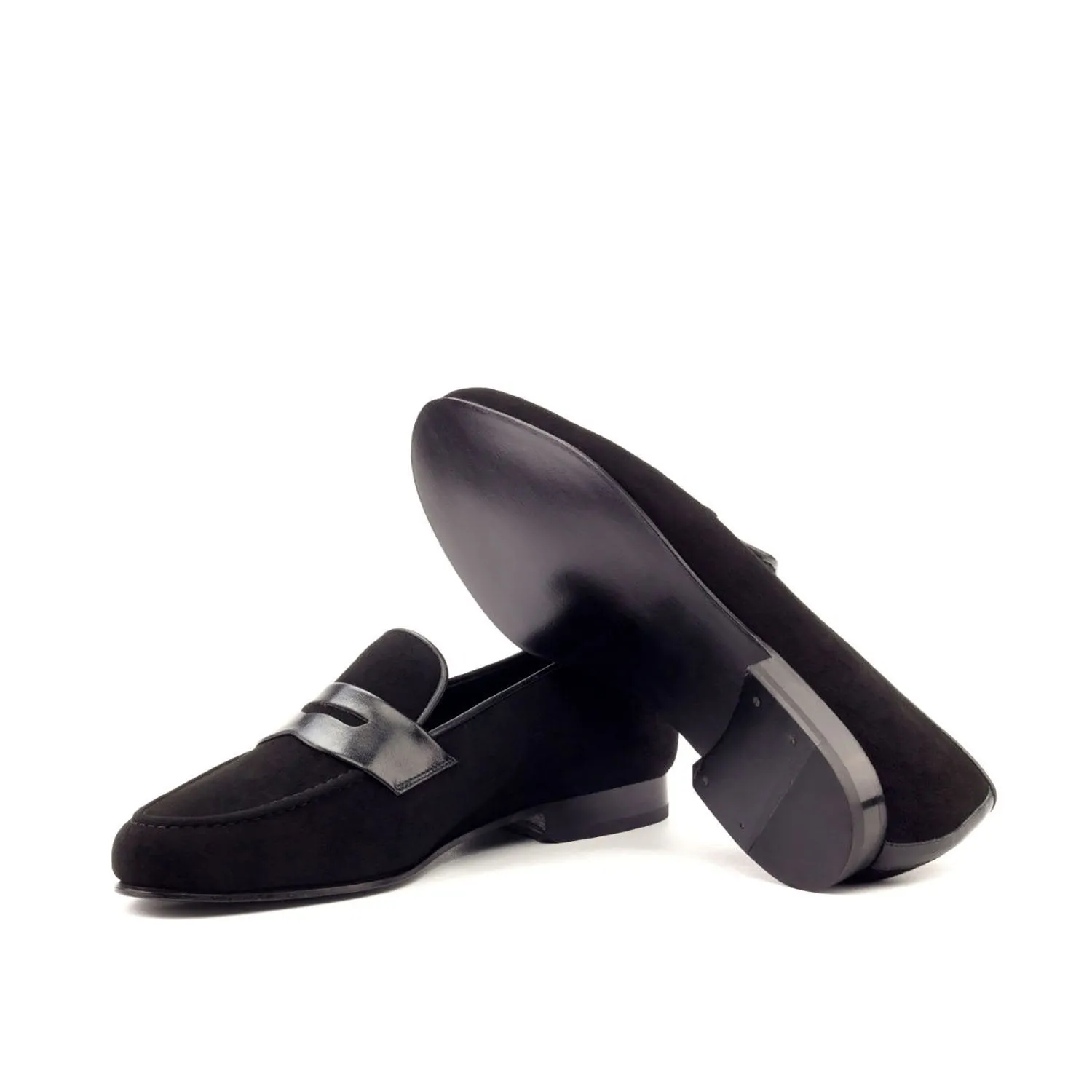 Ambrogio Bespoke Custom Men's Shoes Black Suede Leather Wellington Penny Loafers (AMB1977)