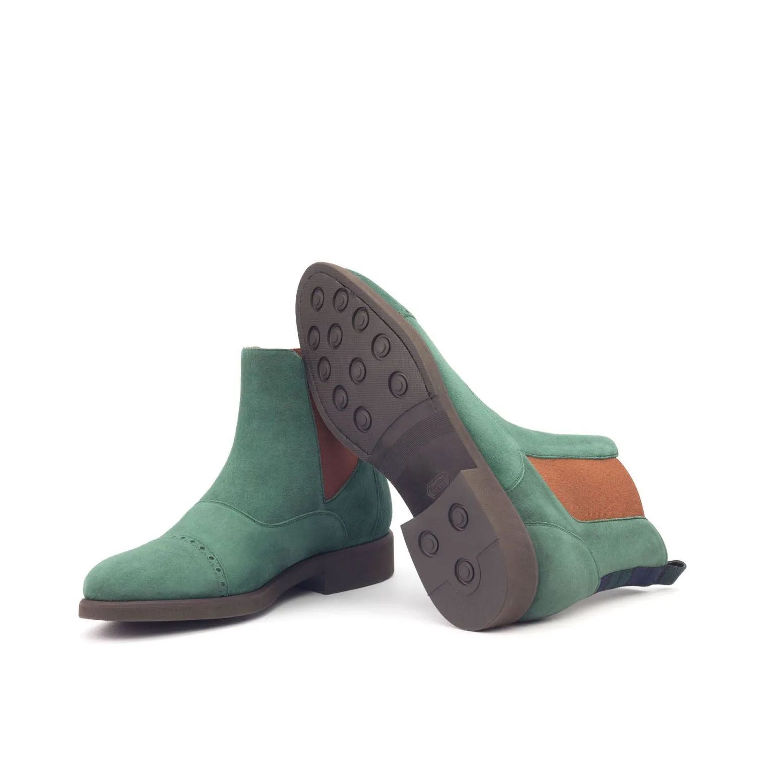 Ambrogio Bespoke Custom Men's Shoes Green Fabric / Suede Leather Chelsea Boots (AMB2010)