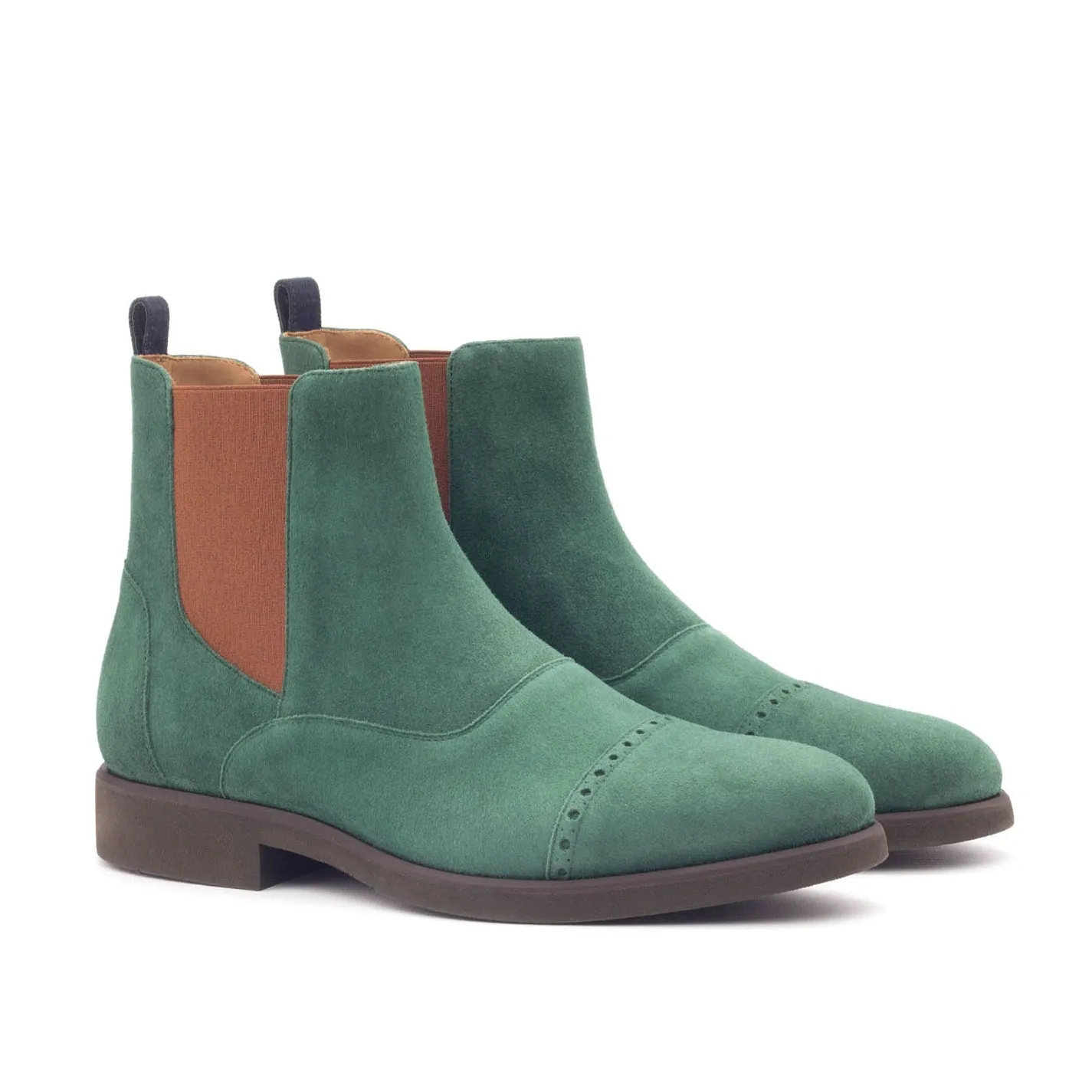 Ambrogio Bespoke Custom Men's Shoes Green Fabric / Suede Leather Chelsea Boots (AMB2010)