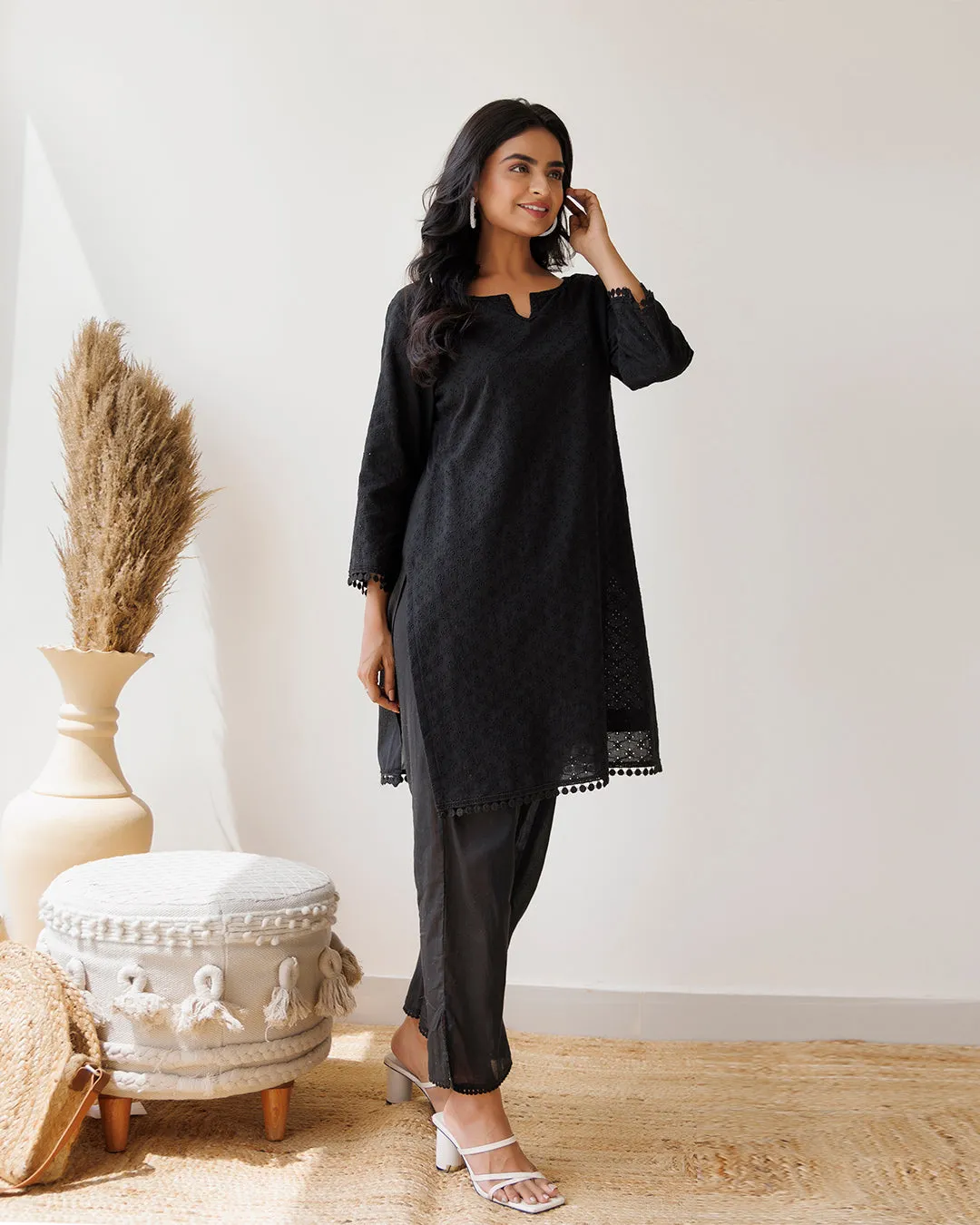 Black Schiffili Kurta Set