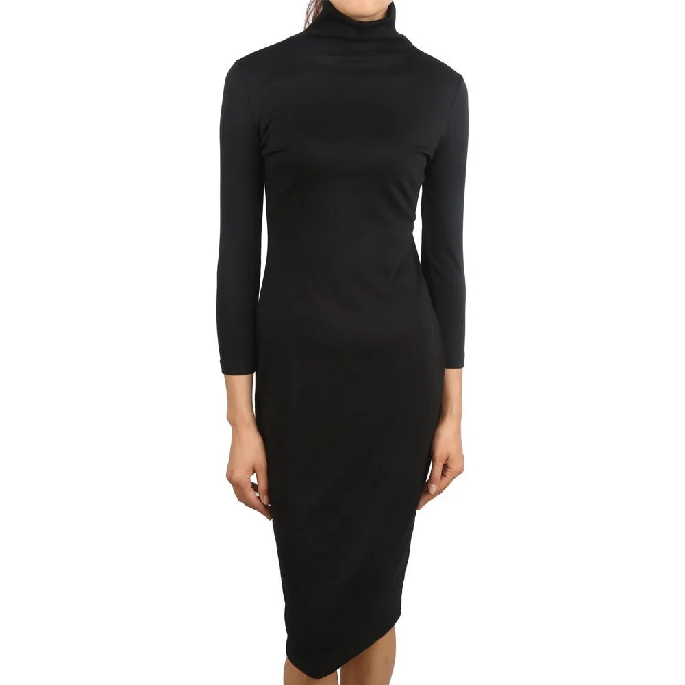 Black Three-Quarter Sleeve Mock Dress