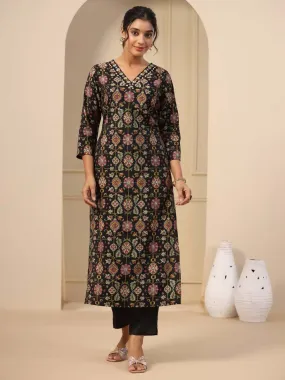 Block Printed Muslin Kurta With Pants