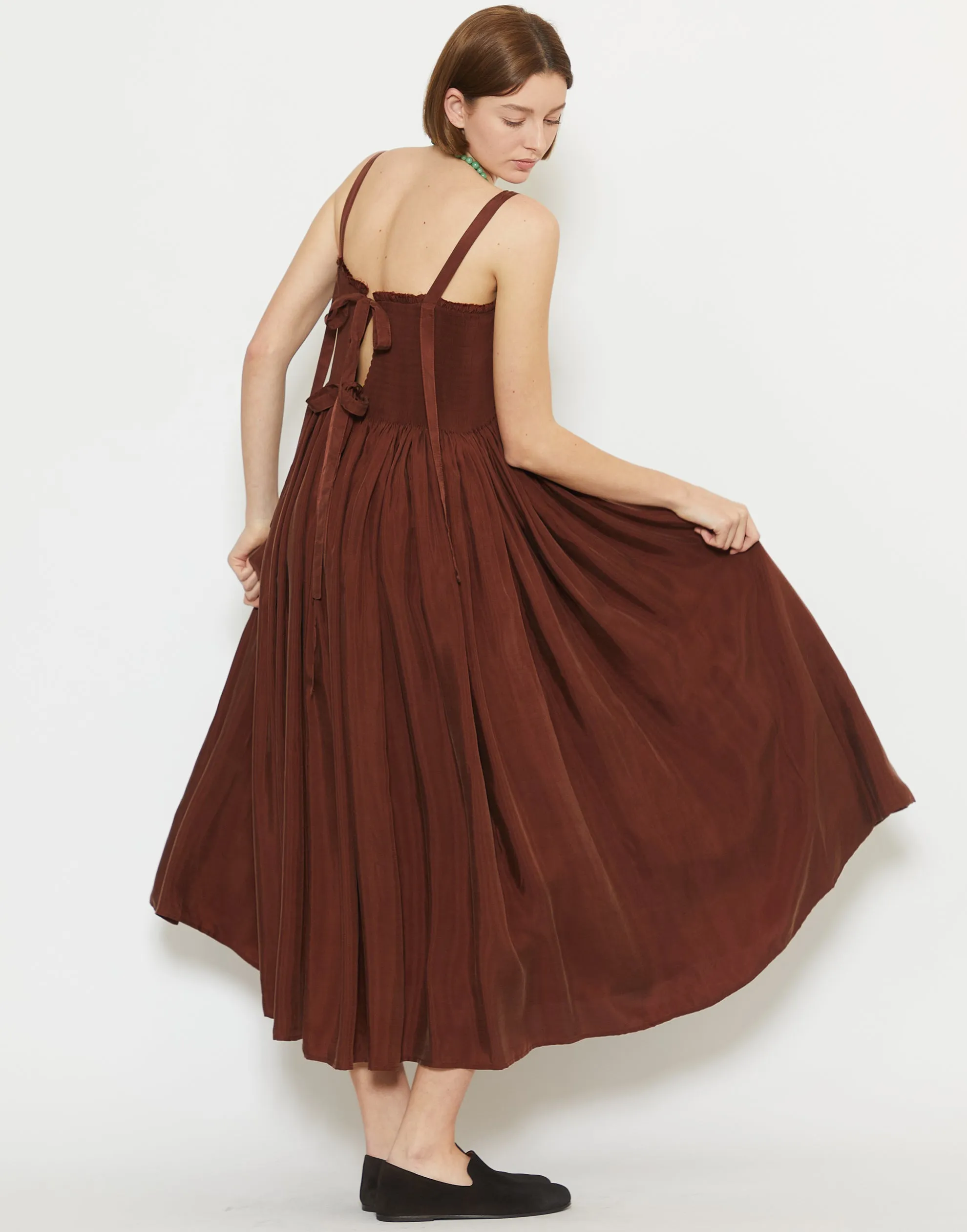 Brown Washed Cupro Gal Smock Dress