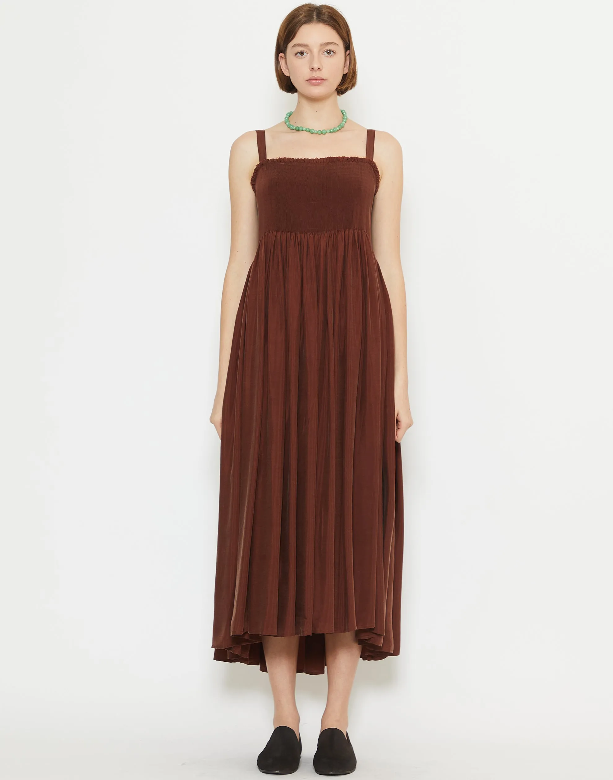 Brown Washed Cupro Gal Smock Dress