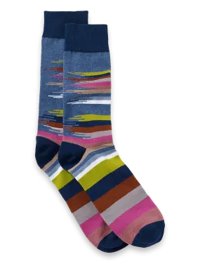 Brush Strokes Cotton Blend Sock - Blue Multi