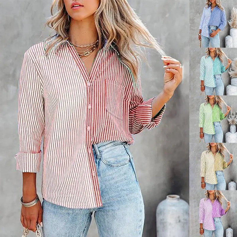 Button Down Vertical Striped Shirt with Breast Pockets