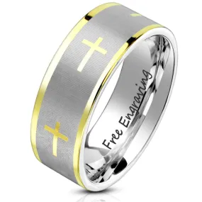 Custom Engraved Men's Christian Cross Promise Ring - Engraved Handwriting Ring For Guys