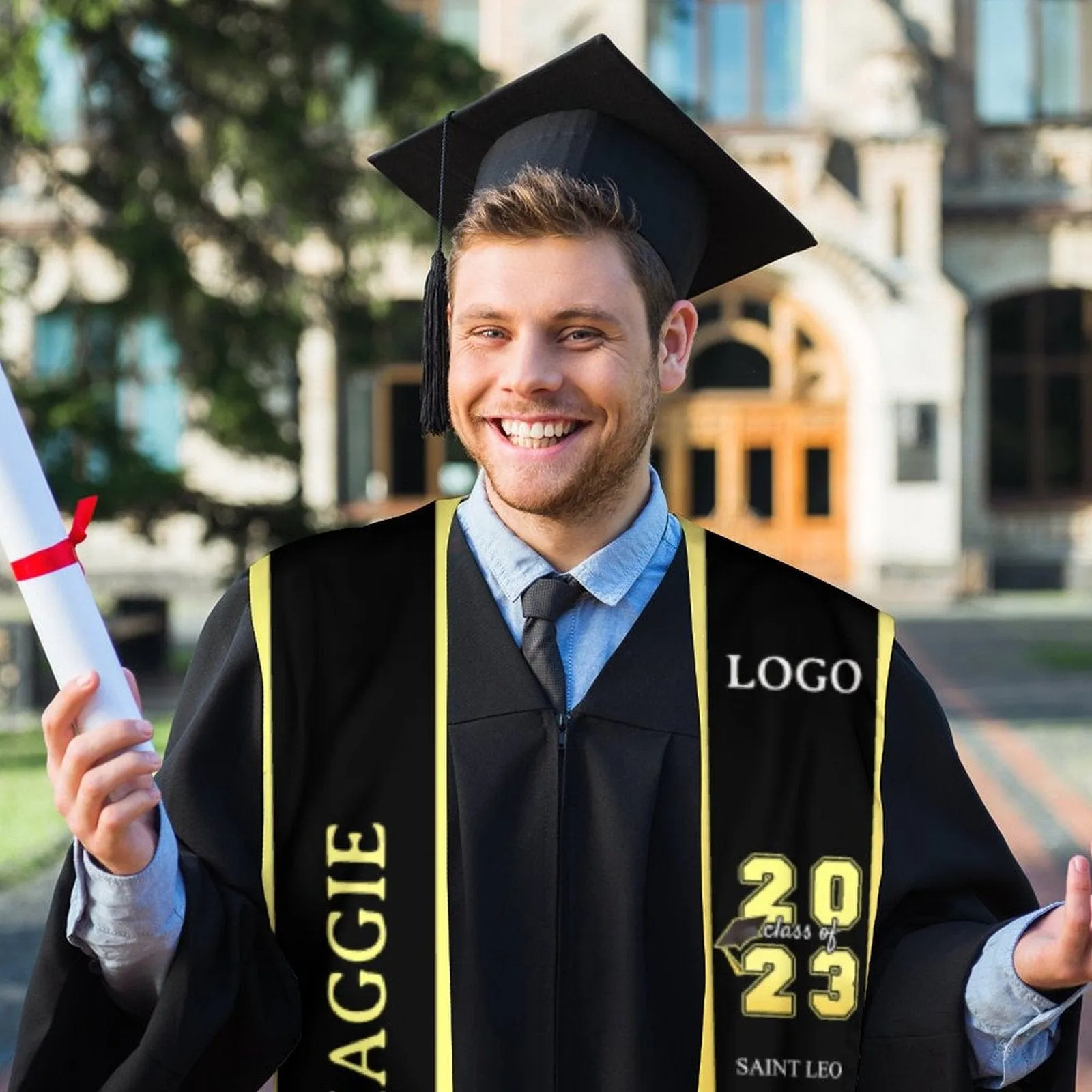 Custom Name&Logo Black Graduation Stoles Sash Class of 2024 Graduation Gift