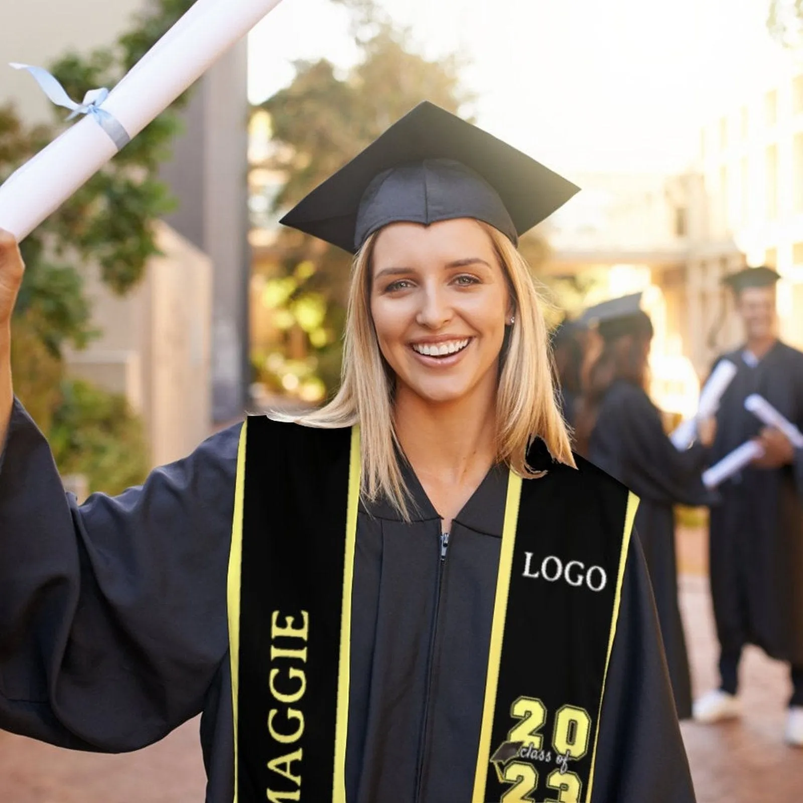 Custom Name&Logo Black Graduation Stoles Sash Class of 2024 Graduation Gift