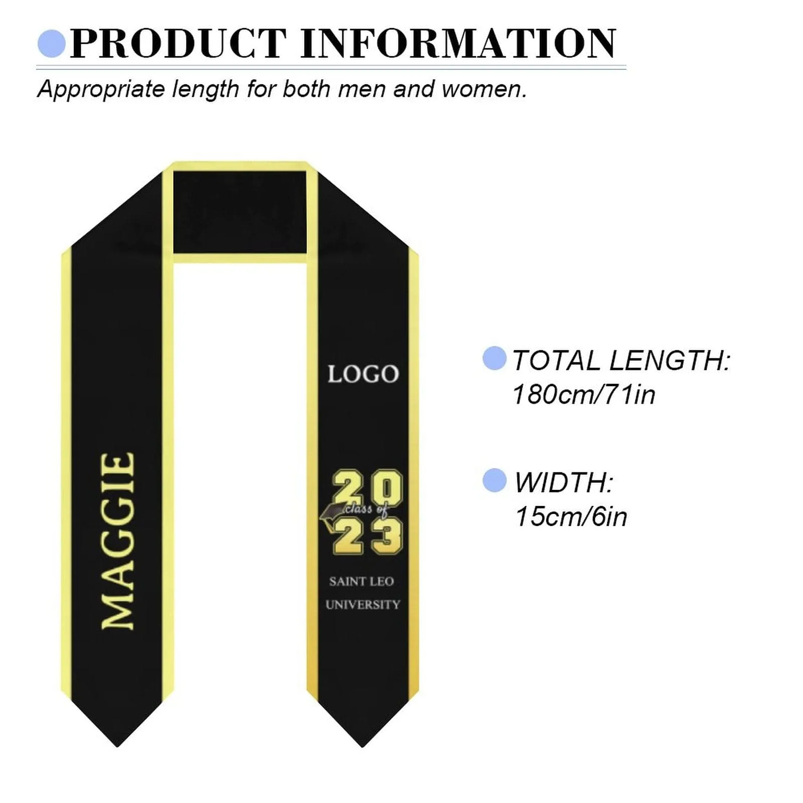 Custom Name&Logo Black Graduation Stoles Sash Class of 2024 Graduation Gift