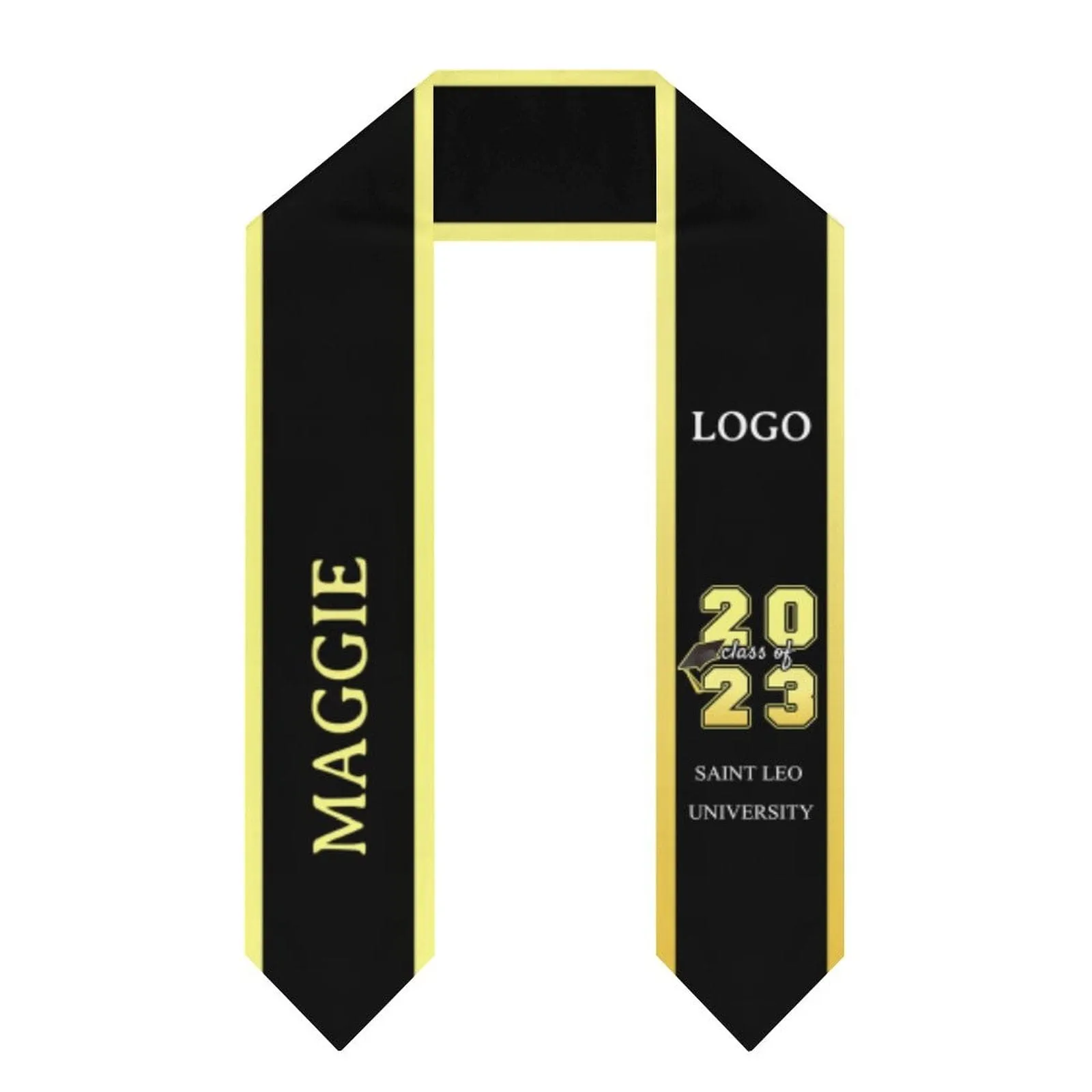 Custom Name&Logo Black Graduation Stoles Sash Class of 2024 Graduation Gift