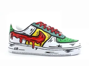 CUSTOM / Nike Air Force 1 Sneaker AF1 Cartoon Comics White Red Green 315115-112