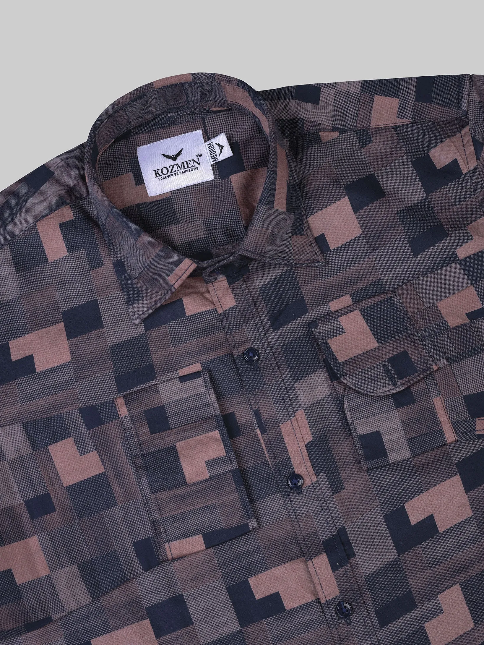 Dark Peach and Shadow Black Geometric Print Shirt