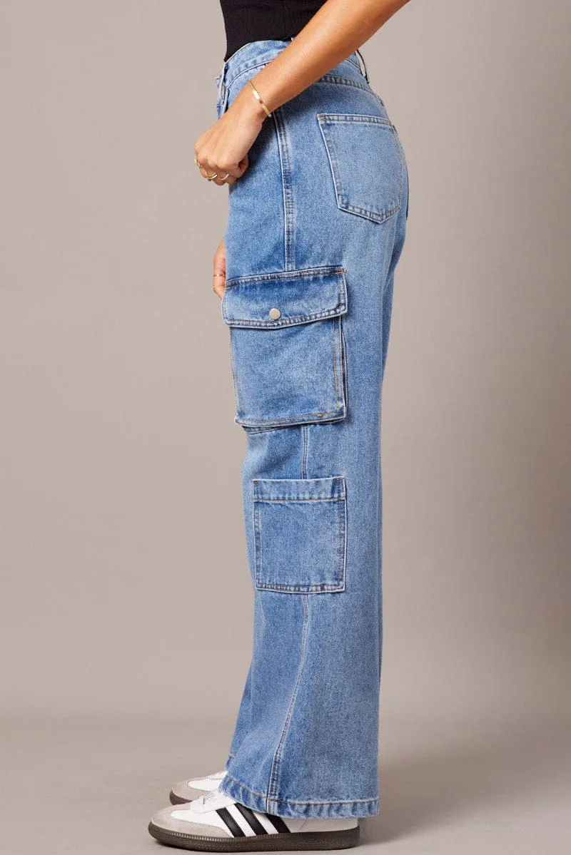 Denim Cargo Jean Mid Rise