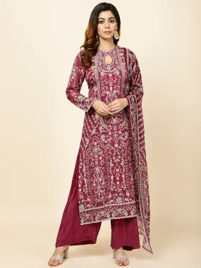 Digital Floral Printed Crepe Kurta With Palazzo & Dupatta